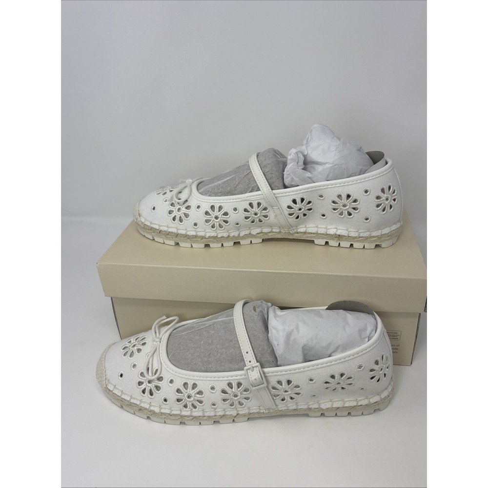 34th Women's Size 9.5 Cassiee Espadrille Flats White Eyelet Mary Jane Style NIB